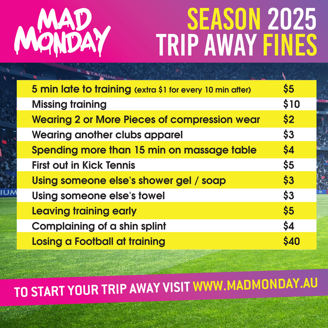 Season 2025 Trip Away Fines